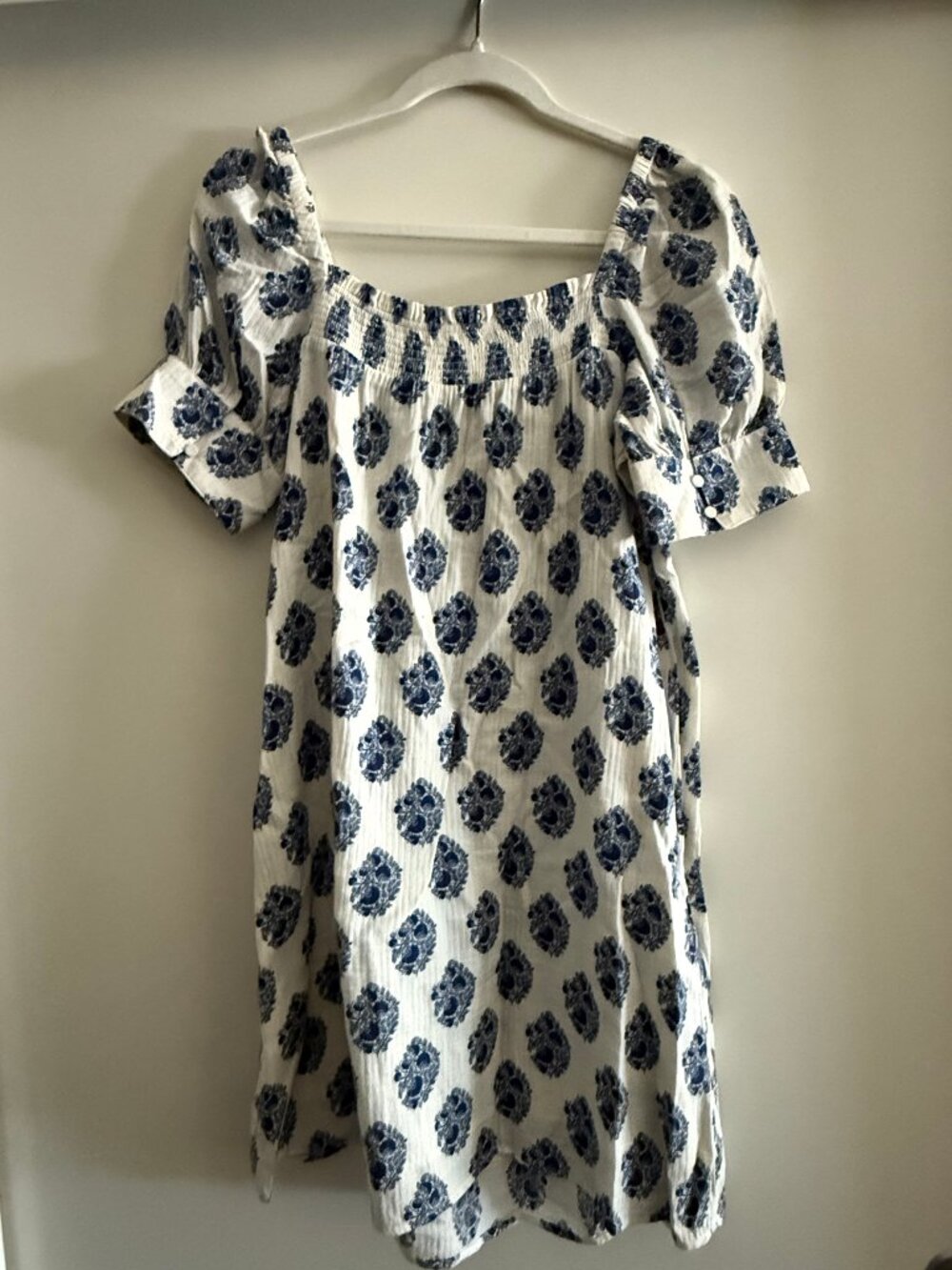 J.Crew Paisley Print Short Sleeve Linen Mini Dress Blue White Size Small